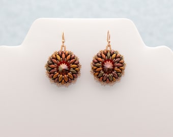 Rose Gold Multi-Colored Beaded Short Earring with Large Crystal