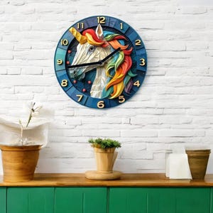 Digital Printed Decorative creative wall clock with colorful unicorn design. Wall clock unique, Modern wall clock, Wall decor
