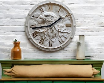 Decorative wall clock with 2D printed white eagle design. Unique wall clock, Decorative wall clock, Wall decor