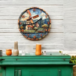Decorative wall clock with windmill design 2D print. Unique wall clock, Decorative wall clock, Home decoration