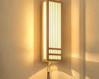 Wooden Japanese style wall lamp. Bedroom lighting, living room lighting, luxury home lighting.