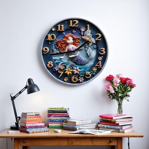 Mermaid themed, digital print decorative wall clock, Unique wall clock, Decorative wall clock, 2d printed, Wall decor