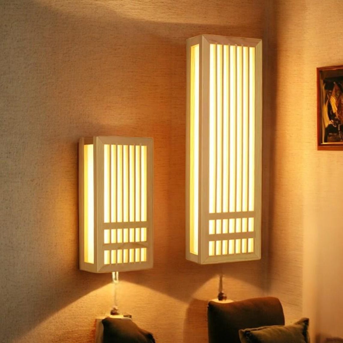 Wooden Japanese Style Wall Lamp. Bedroom Lighting, Living Room Lighting ...