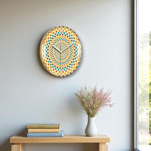 Decorative Ethnic Style Glass Bohemian Patterned Wall Clock. Modern wall clock, unique wall clock, Large wall clock, Wall clock for home,
