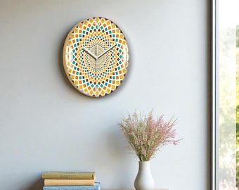 Reloj de pared decorativo de vidrio de estilo étnico con estampado bohemio. Reloj de pared moderno, único, grande, para el hogar.