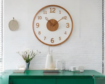 Houten transparante moderne wandklok. Unieke wandklok, houten wandklok, minimale wandklok, 24-uursklok