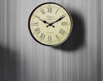 French style retro wall clock with roman numerals. Unique wall clock, modern wall clock, world time clock, unique clock