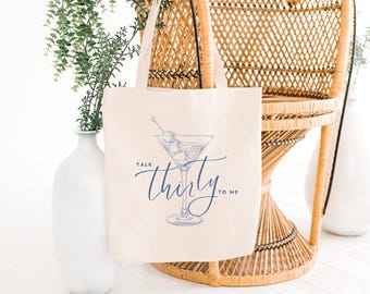 30th Birthday Cotton Canvas Tote Bag, Talk Thirty to Me, 30th Birthday gift, Birthday Girls Trip, Birthday party favor