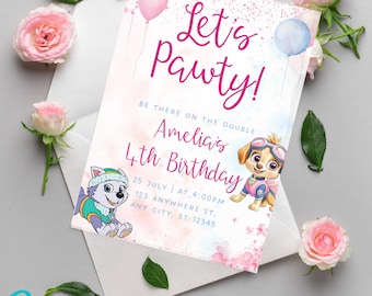 Invitación de cumpleaños de la Patrulla de Cachorros: Plantilla editable para fiesta (descarga digital)