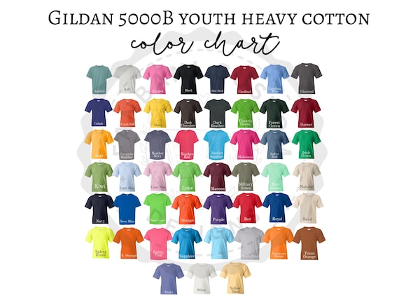 G5000b Youth Gildan TShirt Color Chart