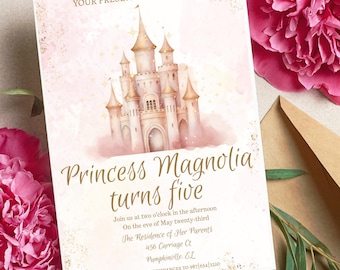 Bewerkbare uitnodiging verjaardagsfeestje prinses thema