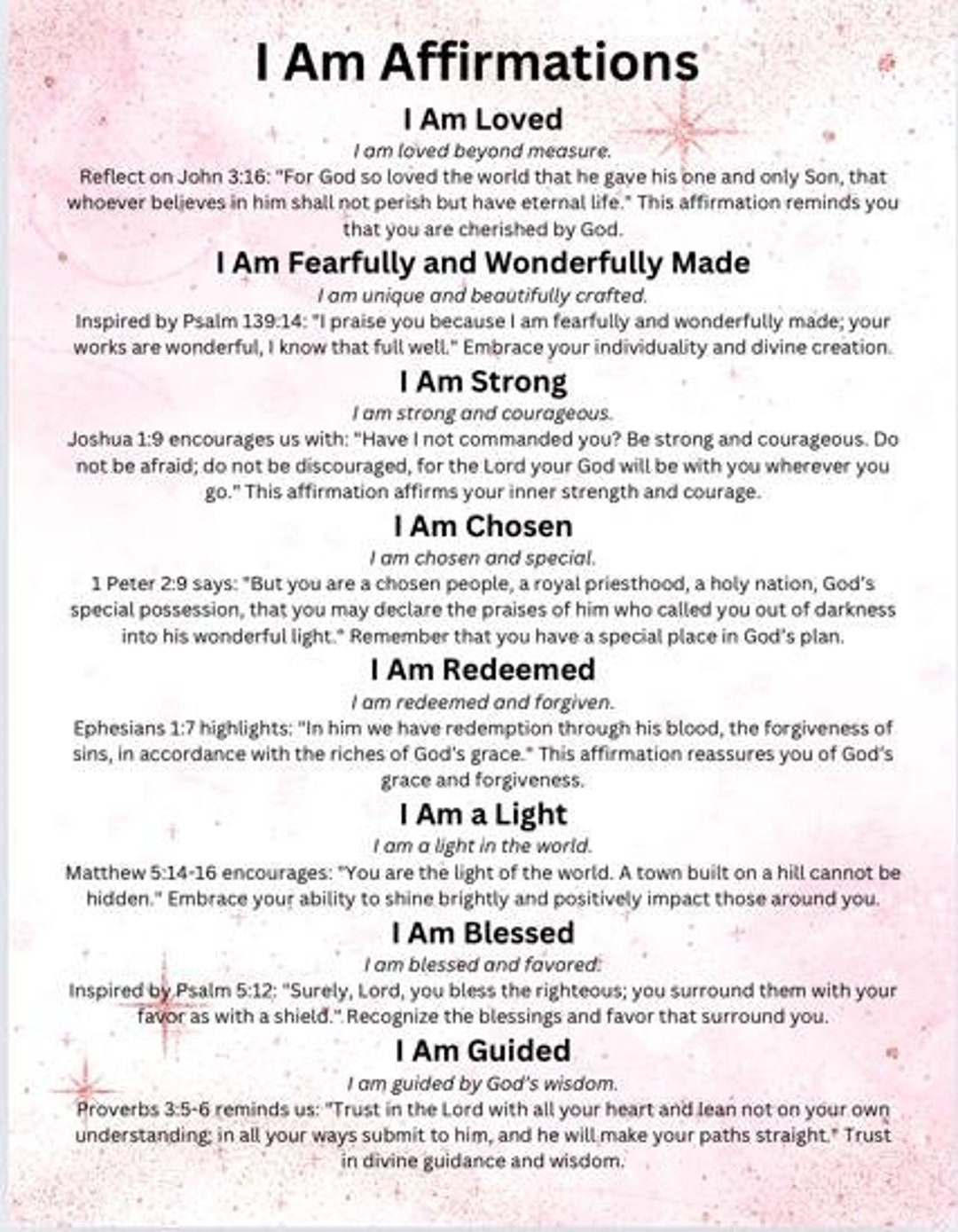Biblical I Am Affirmations for Girls - Etsy