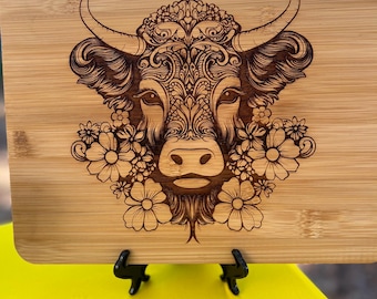 Hyland Cow with Flowers - Cutting Board. Great hostess gift.