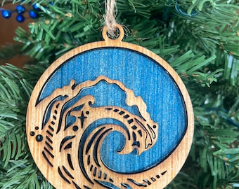 Ocean Waves wooden custom made Christmas Ornament.
