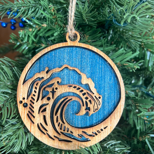 Ocean Waves wooden custom made Christmas Ornament.