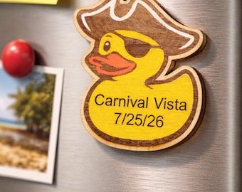 Handmade Pirate Cruising Duck Magnet Customized with Ship name and date. Single or multiples. Great for Cruise gifts or to hide