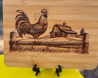 Rooster with Farm  - Cutting Board. Great hostess gift. Chicken cutting board