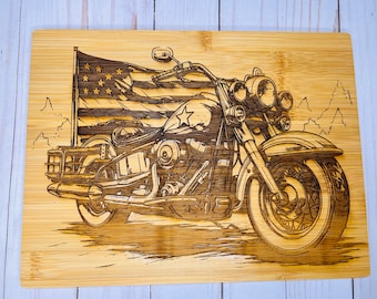 Motorcycle and American Flag - Cutting Board. Great hostess gift.