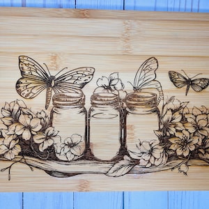 Mason Jars and Butterflys  - Cutting Board. Great hostess gift.