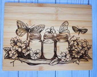 Mason Jars and Butterflys  - Cutting Board. Great hostess gift.