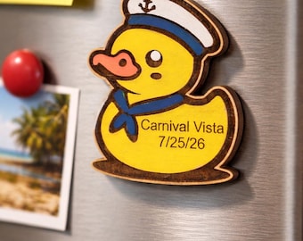 Handmade Captain Cruising Duck Magnet Customized with Ship name and date. Single or multiples. Great for Cruise gifts or to hide