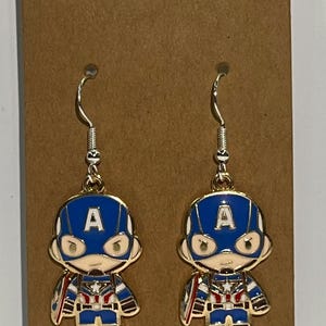 Captain America Earrings - Metallic Trim, Silver Hooks