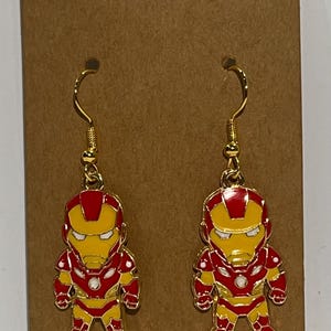 Iron Man Earrings - Metallic Trim, Gold Hooks