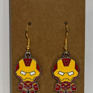 Iron Man Earrings - Silver Trim, Gold Hooks