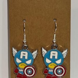 Captain America Earrings - Silver Trim, Silver Hooks