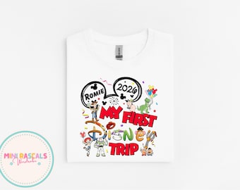 Conjunto personalizado "Primer viaje a Disney" de Toy Story: camisetas y sudaderas para niños.