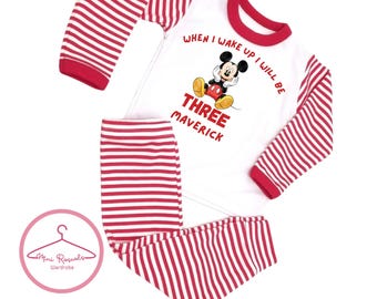 Pijama de cumpleaños personalizada de Mickey Mouse – “Cuando despierte seré” – Pijama infantil de cumpleaños – Pijama personalizada con nombre y edad