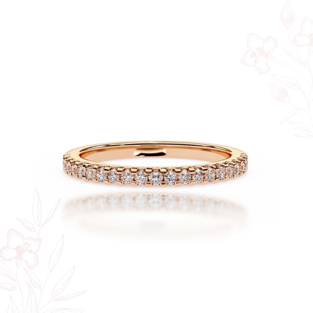 14K Gold Diamond Eternity Band - Thin Pave Wedding Ring for Women ...