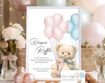 Baby Shower Diaper Raffle Sign and Cards, Printable Baby Shower Templates