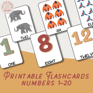 Printable Flashcards Numbers 1-20 with Animals | Homeschool Educational Learning Cards for Kids | Instant Download
