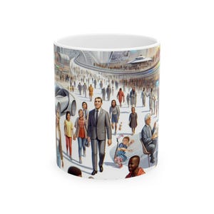 Futuristic Ceramic Mug, Modern Art Coffee Cup, Unique Gift for Tech Lovers, Ideal for Birthdays!
