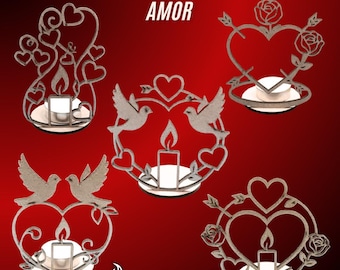 Love and Friendship Candle Holder Set – 3mm MDF Candle Holder for Laser Cutting – Romantic Valentine's Day Decoration