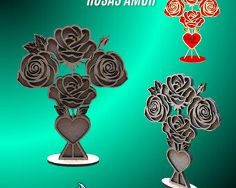Love Rose Vase – 3mm MDF Decorative Ornament for Laser Cutting – Romantic Valentine's Day Gift