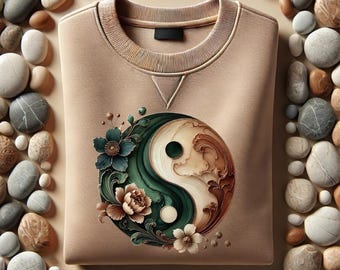 Floral Yin Yang Mandala: Zen Feng Shui Art ( PNG SVG Digital Download 15 x 15 Zoll )