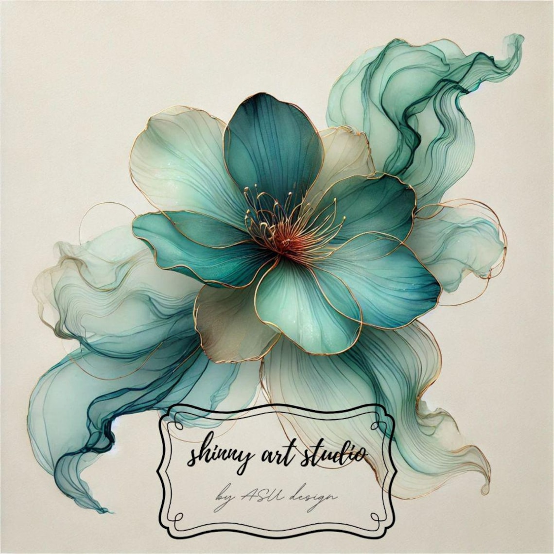 7-alcohol-ink-floral-art-print-set-gold-detail-abstract-flowers-etsy