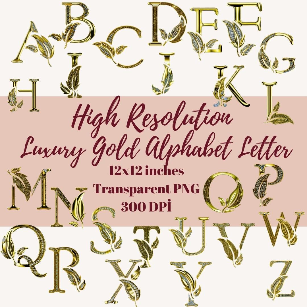 Gold Diamond Alphabet Letter: Luxury Monogram Clipart (PNG Digital Download)