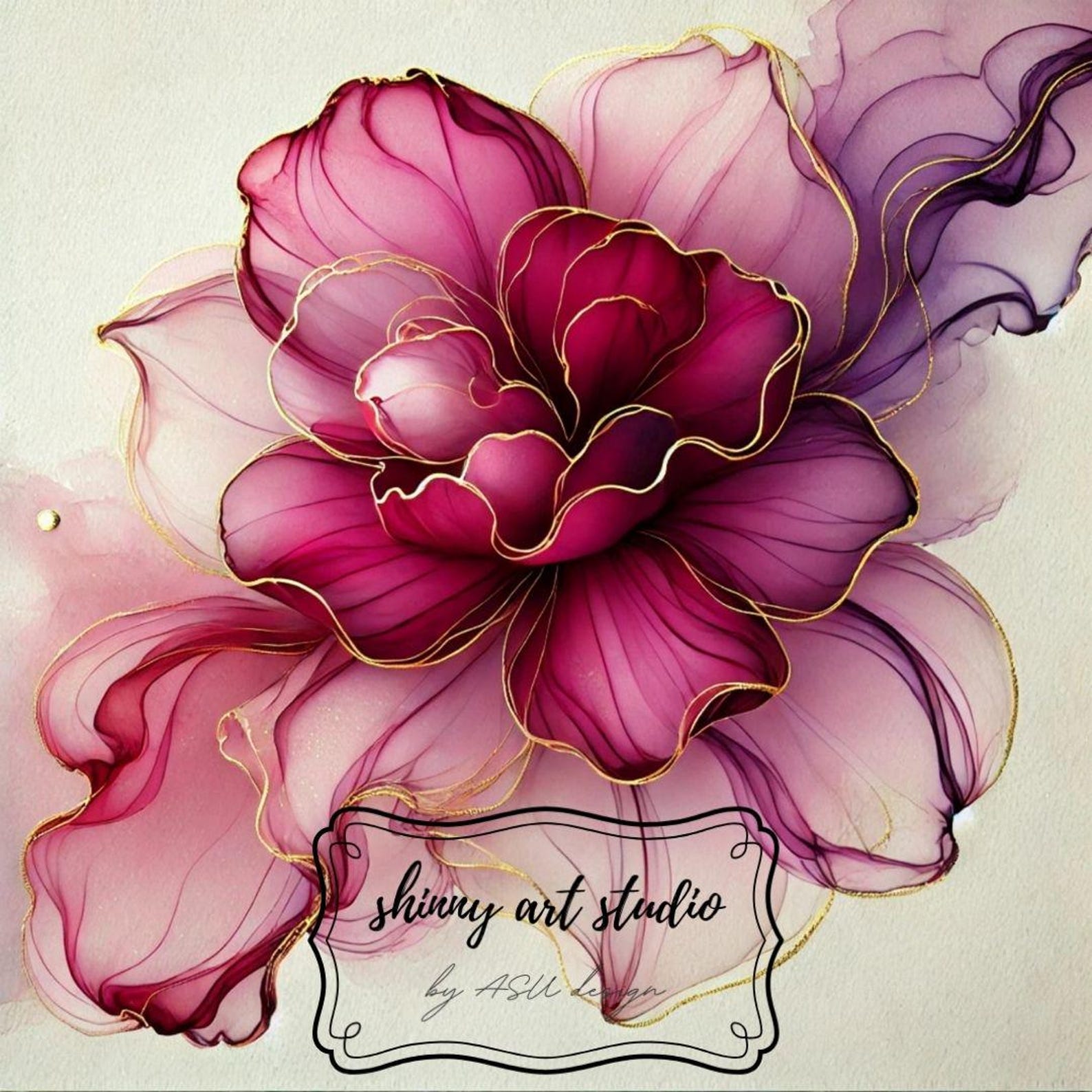 7-alcohol-ink-floral-art-print-set-gold-detail-abstract-flowers-etsy