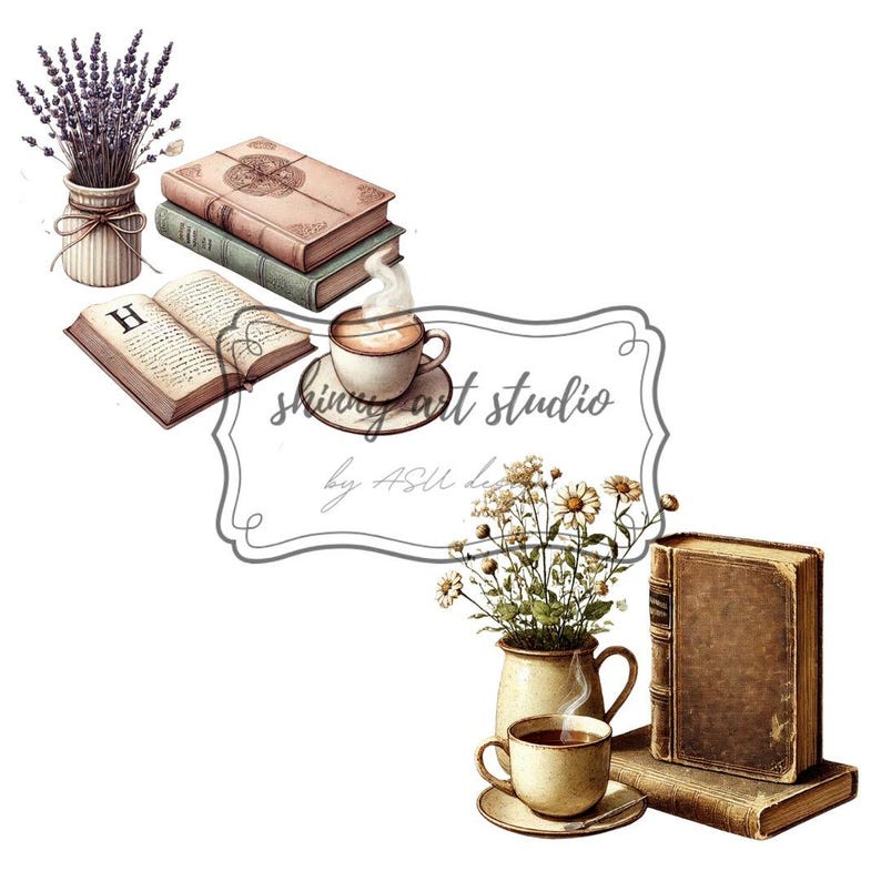 7 Vintage Coffee Book Decor PNG Set – Cozy Reading Nook Art - Etsy