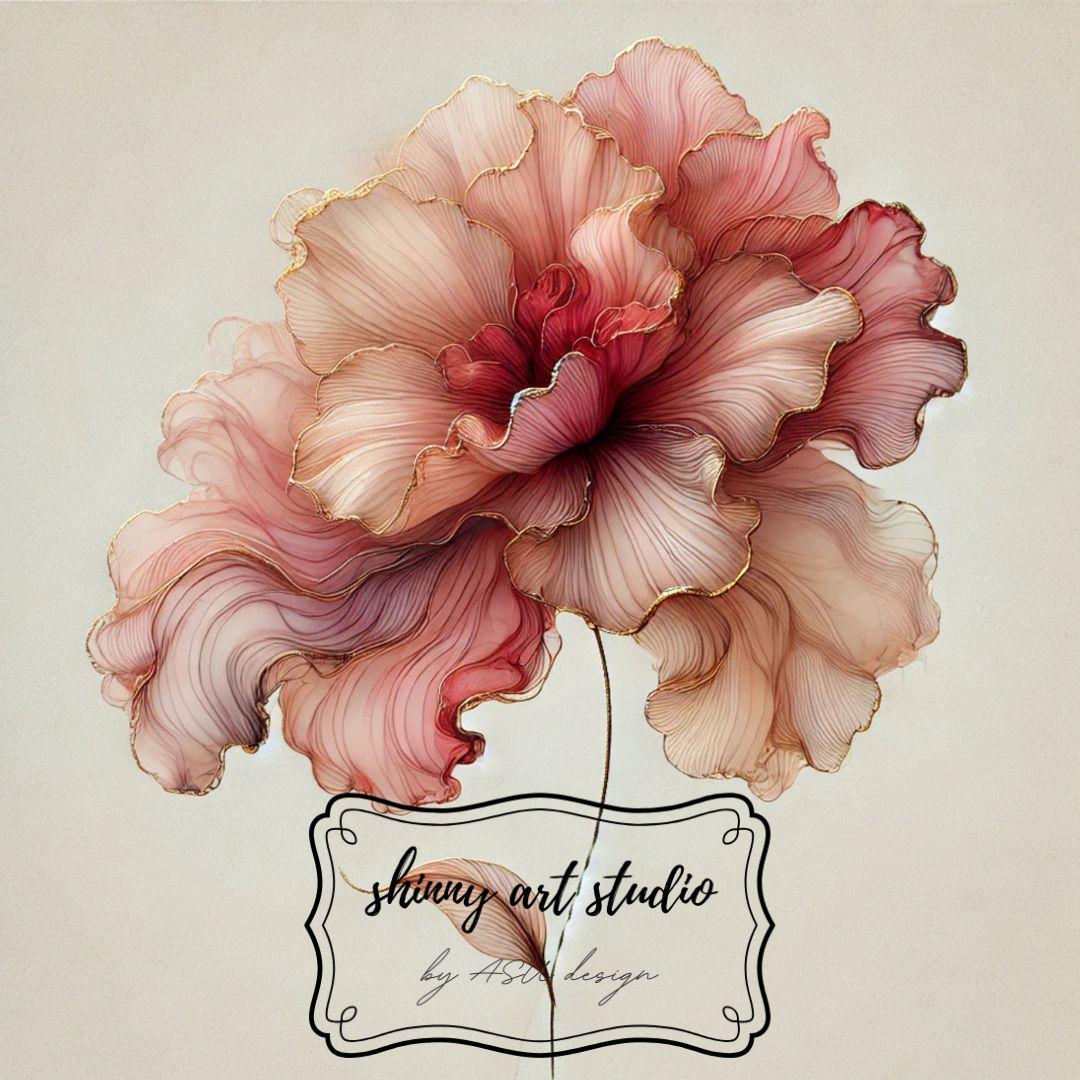 7-alcohol-ink-floral-art-print-set-gold-detail-abstract-flowers-etsy