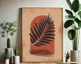 Minimalist Tropical , Black Leaf Digital Art , Boho Nature Poster , Modern Wall Decor