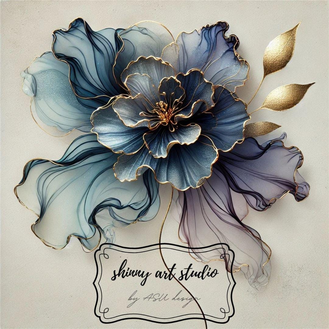 7-alcohol-ink-floral-art-print-set-gold-detail-abstract-flowers-etsy