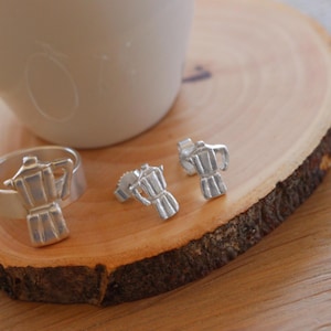 silver coffe earrings,  moka pot earrings, handmade mini silver earrings