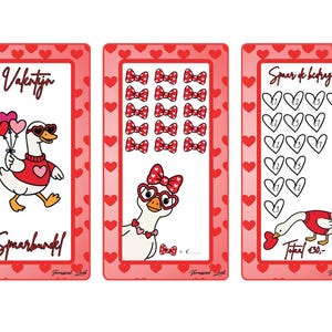 Valentijn Spaarbundel Ganzen Thema - Set van 6 - A6 Formaat - Cash Stuffing - Budget Planner Inserts - Kras en Spaar