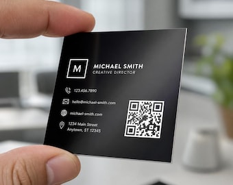 Photographer Business Cards Printed | Square Photo Cards with Your Work, Logo and Portfolio QR Code | Full Color Double Sided