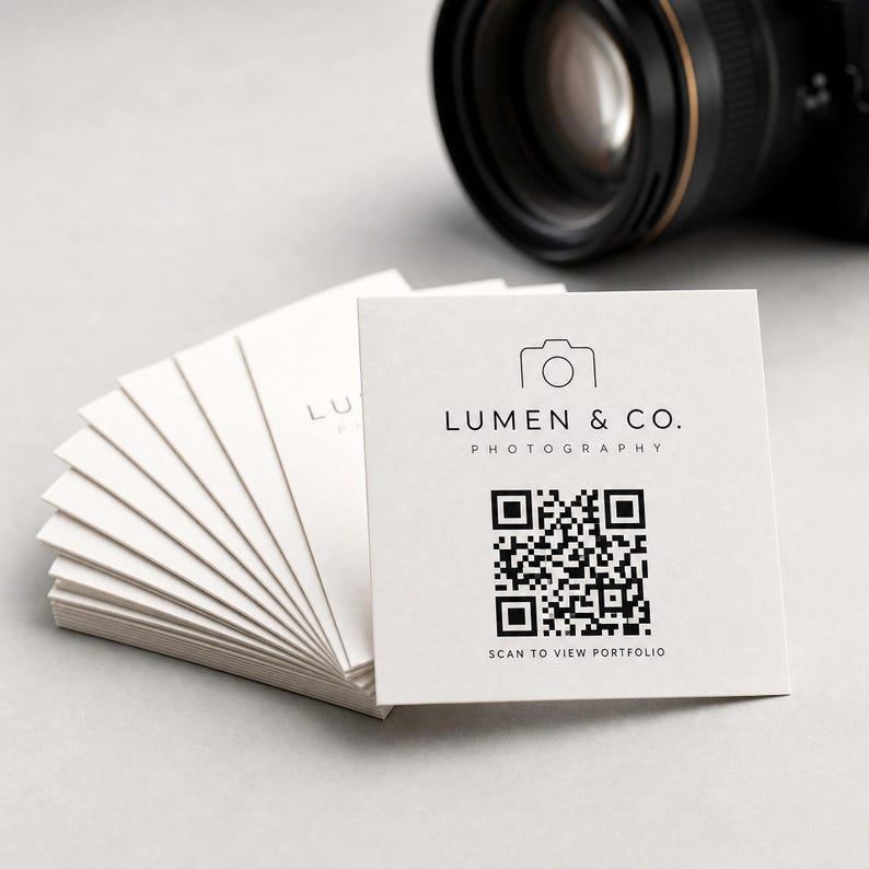 Fanned stack of square business cards showing the thick cardstock edges and edge to edge double sided color printing.