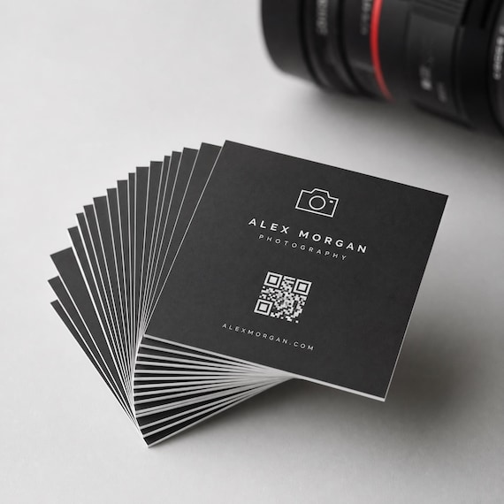 Square Business Cards Printed and Shipped | Custom 2.5x2.5 Logo Cards with QR Code | Matte or Glossy, Free Design Proof